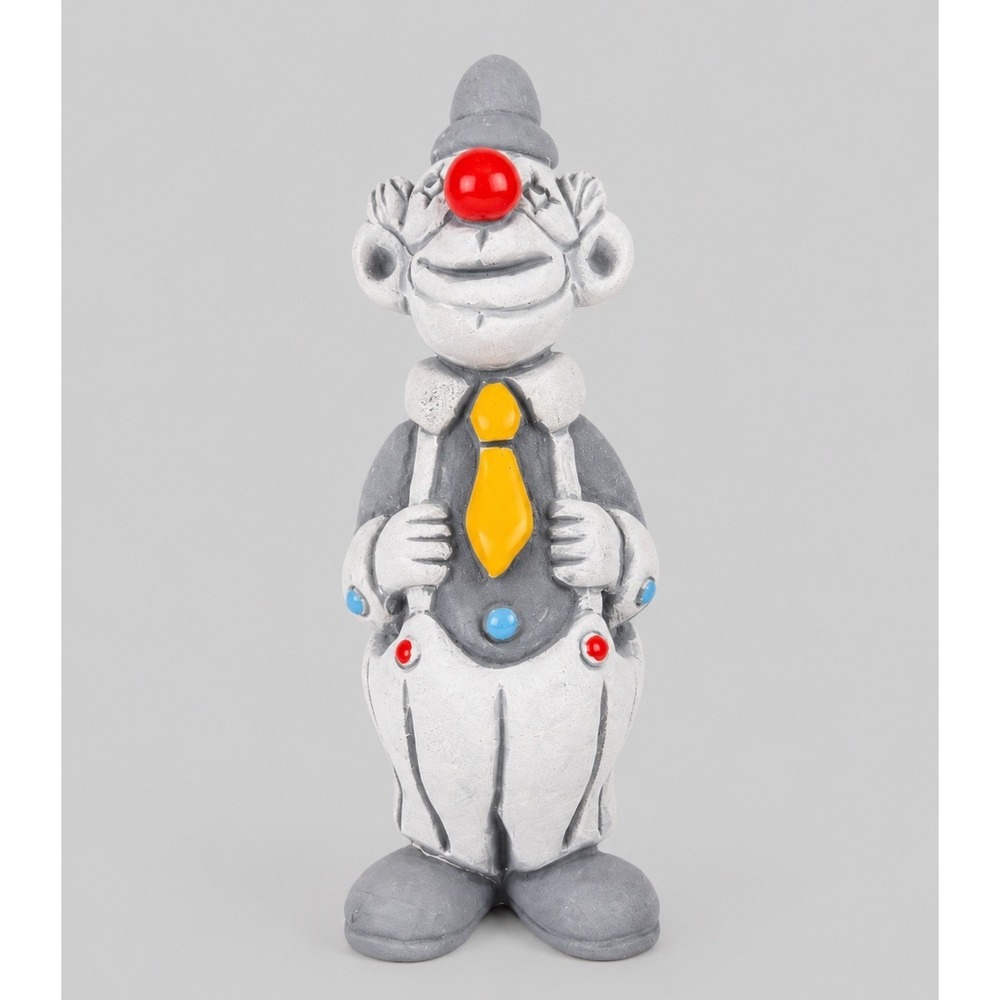 Vintage Uruguay Ceramic Clown Figurine Hand Painted Folk Art Grey Yellow Tie 4.5